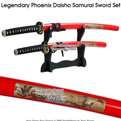 Dragon Tiger Phoenix Daisho Samurai Sword Set Red