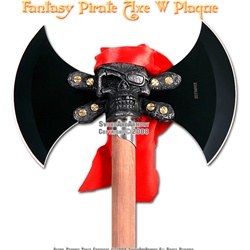 Fantasy Pirate Axe Double Blade With Cross Bone Skull Plaque