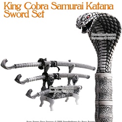 4 Pcs King Cobra Japanese Samurai Katana Sword Set Stand