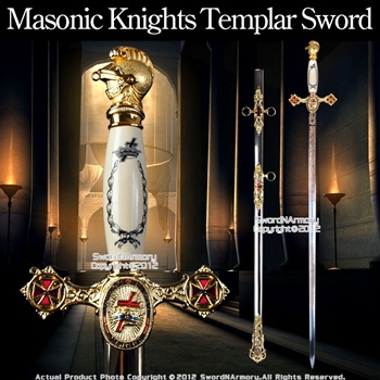 Freemasonry Knights Templar Sword Masonic Gold Fitting Red Cross Guard 28" Blade