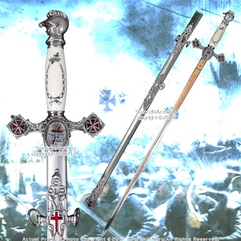 Masonic Knights Templar Ceremonial Sword Chrome Fittings Red Crosses 31" Blade