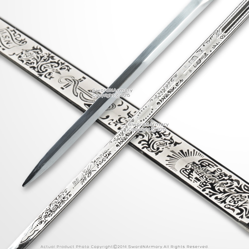 civil war us navy officers sword etched blade & scabbard for sale