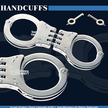 Steel Triple Hinged Double Lock Handcuffs Spare Key CH