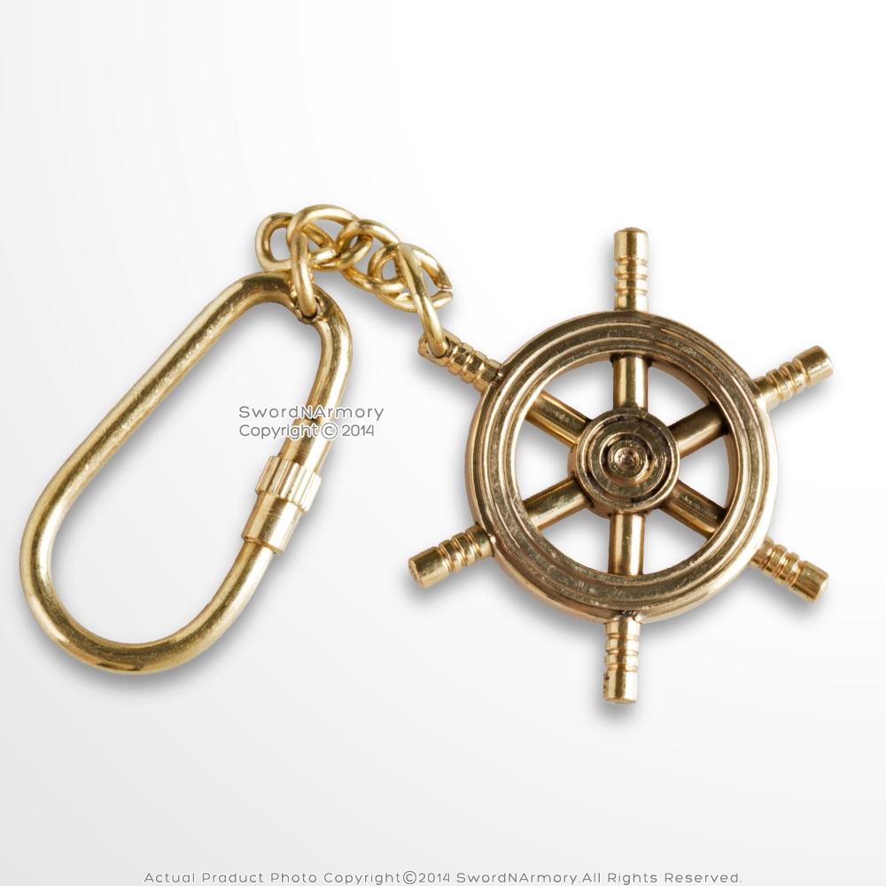 Handmade Brass Maritime Ship Navigation Wheel Keychain Keyring Nautical ...