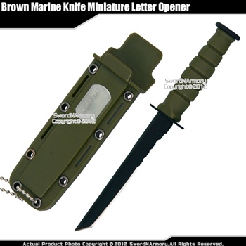 Green Marine Knife Miniature Letter Opener Serrated Replica With Name Plate