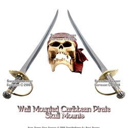 Caribbean Pirate Sword Hanger Skull Wall Mount Holder