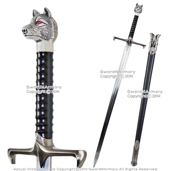 Two Handed Dire Wolf Fantasy Medieval Knight Long Sword With Scabbard