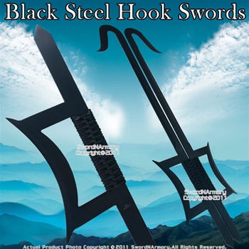 Kung Fu Wu Shu Kabal Black Steel Hook Swords Set