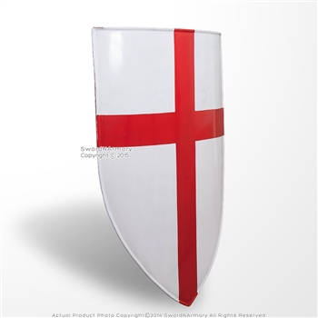 28" Red Cross Knight Templar Cross Crusader Heater Shield 18G Steel LARP w/ Grip