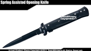 Stiletto Assisted Opening Blacked Out Folding Knife