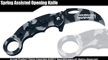 Assisted Opening Folding Camo Curved Knife Curved Blade