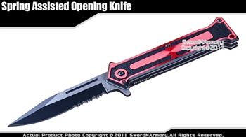 Assisted Opening Knife  Serrated Tactical Folder Red