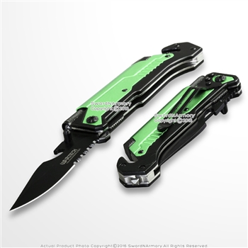 Green 5in1 Multi Function Spring Assisted Opening Knife Flash Light Fire Starter