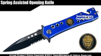 Assisted Opening Rescue Drop Point Knife Police Blue