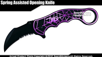 Purple Spring Assisted Open Pocket Folding Knife Black Widow Karambit Style