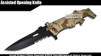 FN SCAR Gun Look Assisted Opening Tactical Knife Folder Desert Digital Camo