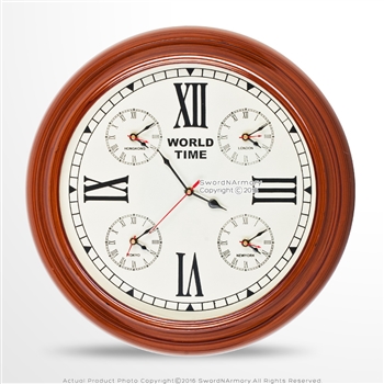 Handmade Wooden Wall World Time Clock with 4 Zones Decoration Nautical Gift