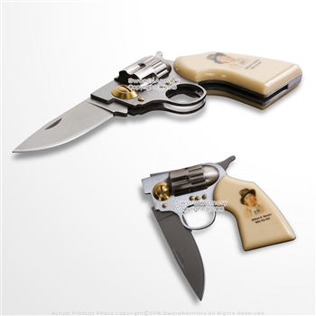 7.5" Billy The Kid Memorial Revolver Shape Lockback Folding Knife w/ Gift Box