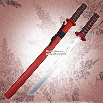 29" Red Wooden Samurai Katana Sword w/ Scabbard Cosplay Video Game Weapons